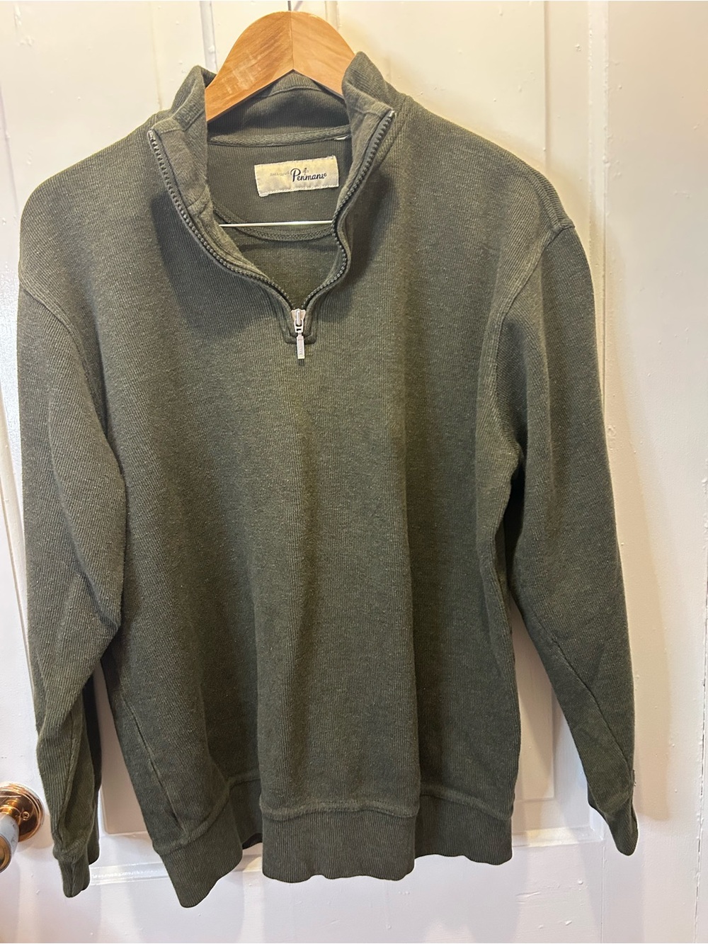 Vintage Penmans Men's Quarter-Zip Knit Pullover Sweater – Olive Green